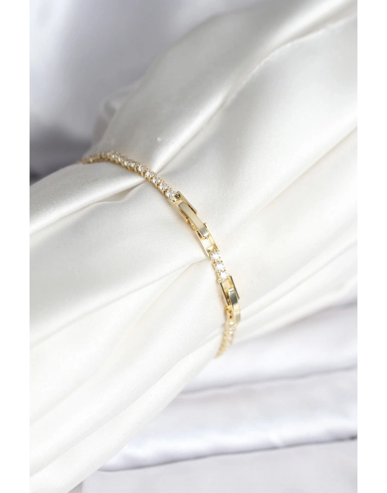 ® Yılan Model Zirkon Taşlı Gold Renk Pirinç Su Yolu Kadın Bileklik