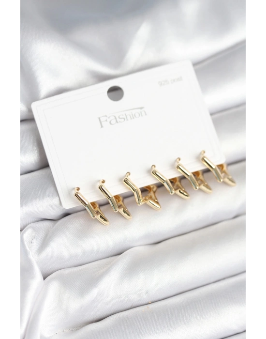 ® Yıldız Model Gold Renk 925 Ayar Gümüş Çivili Kadın Küpe Seti