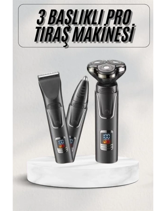 ® Yüksek Performanslı 3 Başlıklı Profesyonel Şarjlı Islak ve Kuru Kullanıma Uygun