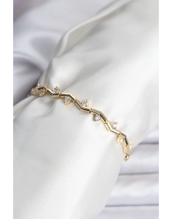 ® Zikzak Model Pirinç Gold Renk Bileklik