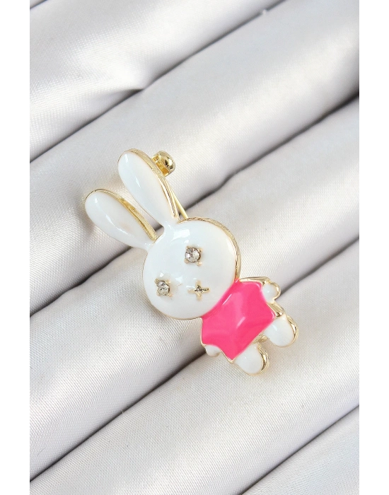 ® Zirkon Taş Detaylı Beyaz Ve Pembe 3D Tavşan Figürlü Kadın Broş