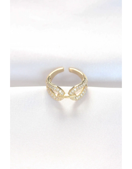 ® Zirkon Taşlı Gold Renk Ayarlanabilir Yüzük