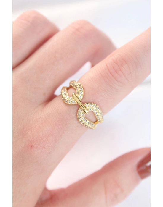 ® Zirkon Taşlı Gold Renk Ayarlanabilir Yüzük
