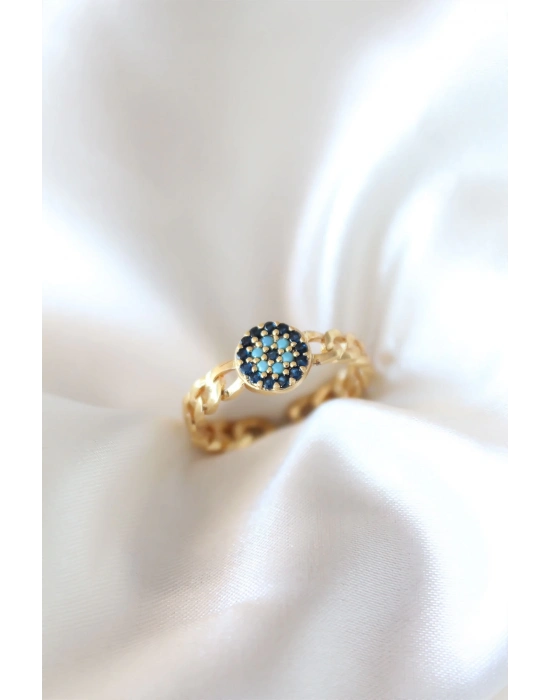 ® Zirkon Taşlı Nazarlı Altın Kaplama Kadın Yüzük