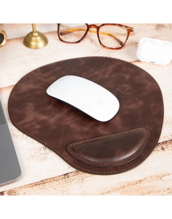 ÇOK SATAN Bileklikli Deri Mouse Pad Antik Koyu Kahve