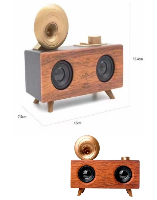 ÇOK SATAN Bluetooth Nostalji Speaker Radyo Gramofon Ahşap Renk Vintage