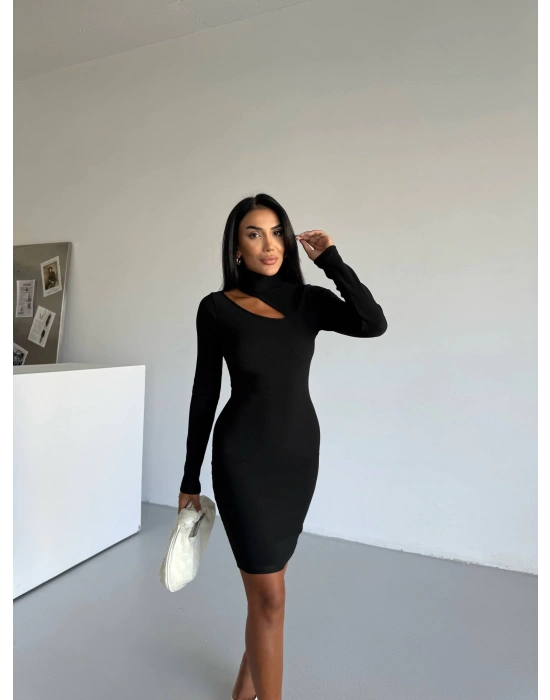 Boğazlı gögüs dekolteli elbise siyah f2333