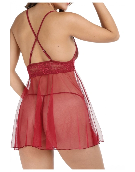 ÇOK SATAN Bordo Tül Geclik -670