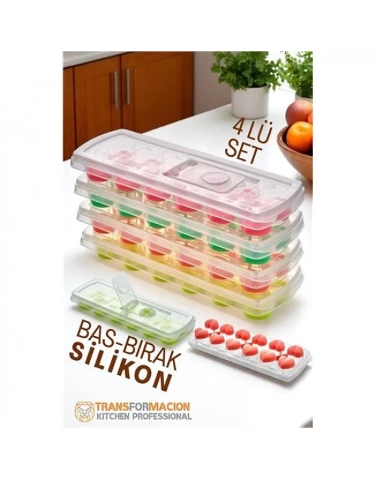 Buz Kalıbı - Bas-Bırak Kapaklı Silikon Buz Kalıbı 4 lü SET 721815