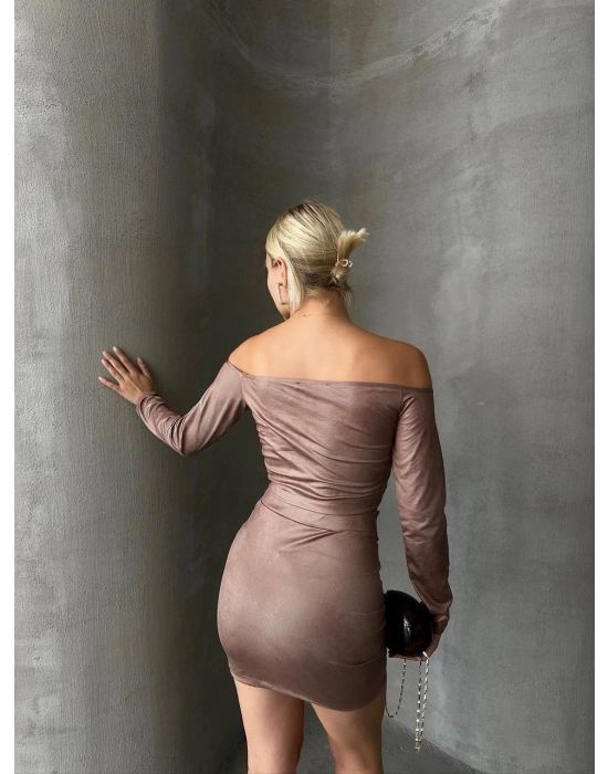 Büzgülü etek bluz takım kahve s24709