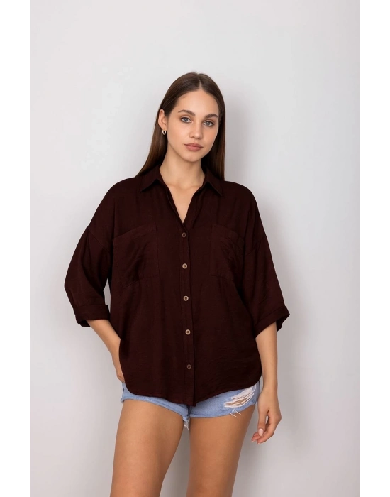 Cepli salaş gömlek koyu kahve t1010