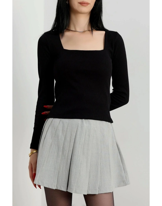 Çerçeve yaka kaşkorse bluz siyah