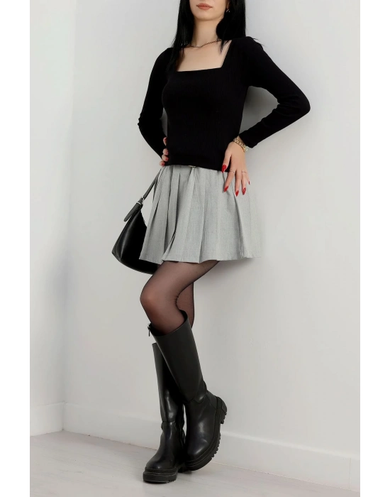 Çerçeve yaka kaşkorse bluz siyah