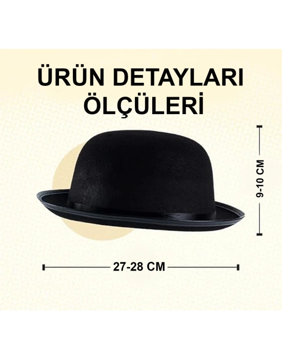 ÇOK SATAN Charlie Chaplin Stil Yetişkin Şapkası – Siyah Melon Parti Şapkası