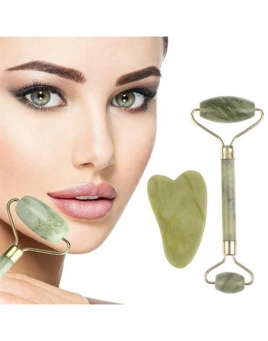 ÇOK SATAN Çift Taraflı 2li Cilt Yüz Masaj Aleti Jade Roller Yeşim  Taşı Seti