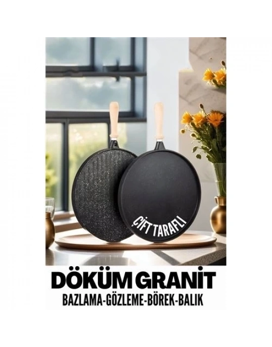 ÇOK SATAN Çift Taraflı Döküm Granit Gözleme Bazlama Tavası