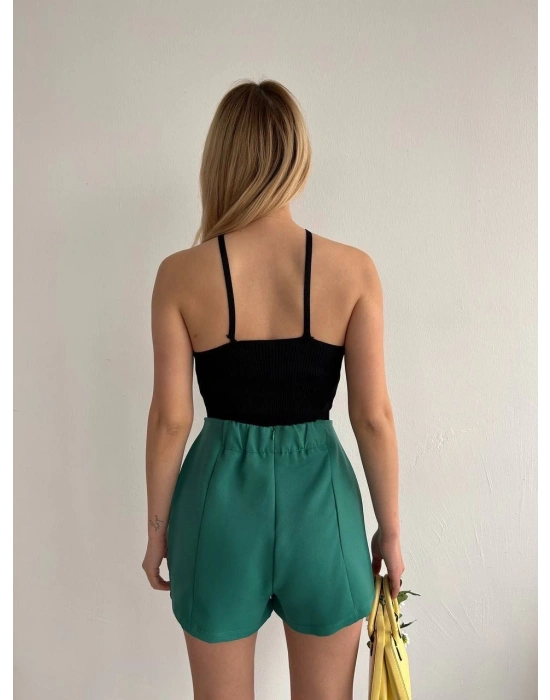 Çift yırtmaçlı atlas şort etek yeşil s240364