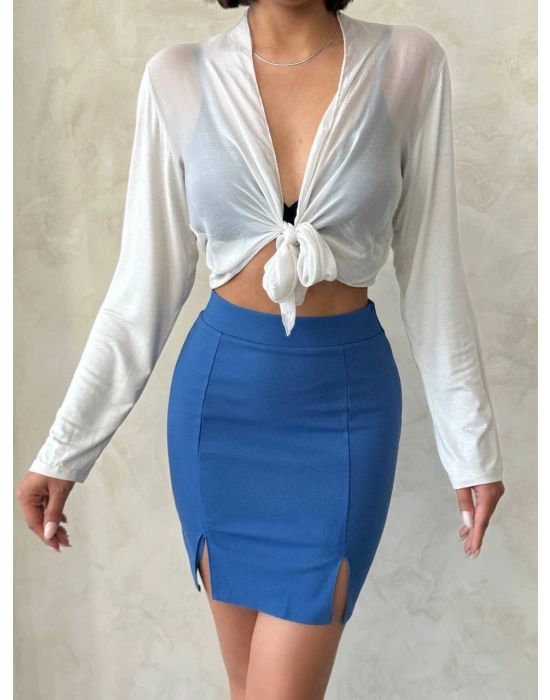 Çift yırtmaçlı etek indigo s25910