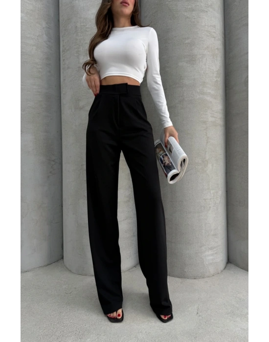Cırtlı pantolon krep siyah pt