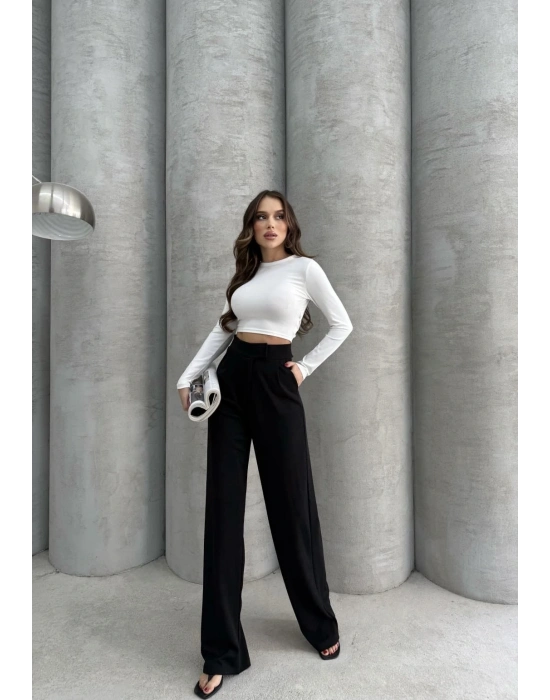 Cırtlı pantolon krep siyah pt
