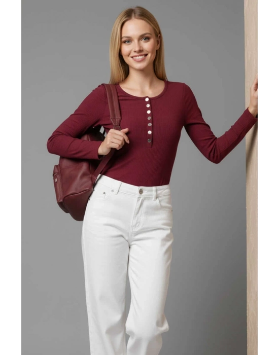 Çıtçıt Detaylı Bluz Bordo T4343