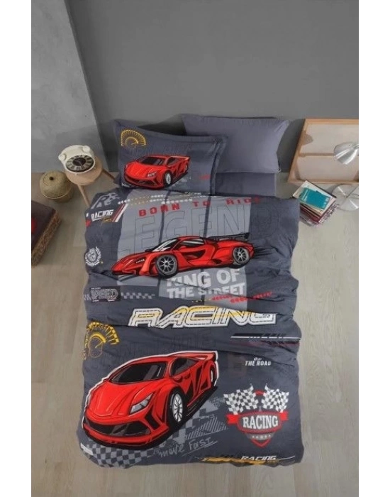ÇOK SATAN Clasy Tek Kişilik Ranforce Nevresim Takımı Raing Team Gri