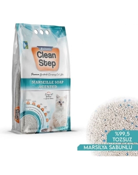 ÇOK SATAN Clean Step  Aktif Karbonlu Marsilla Kokulu İnce Taneli Topaklanan Bentonit Kedi Kumu 10 Lt