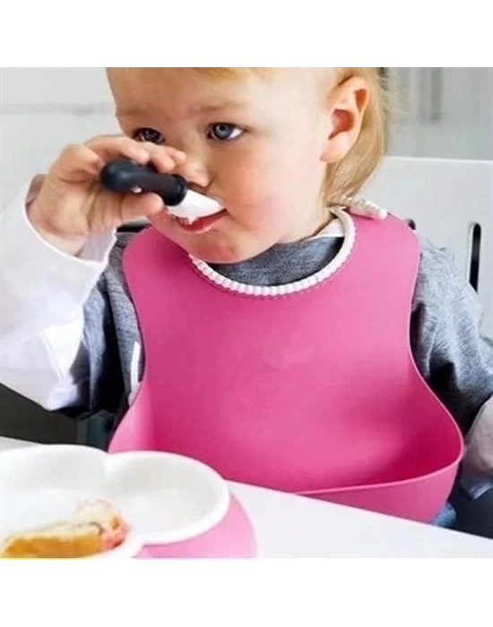 ÇOK SATAN Çocuk Bebek Mama Önlüğü Dökülme Engelleyici Bükülebilir Pembe