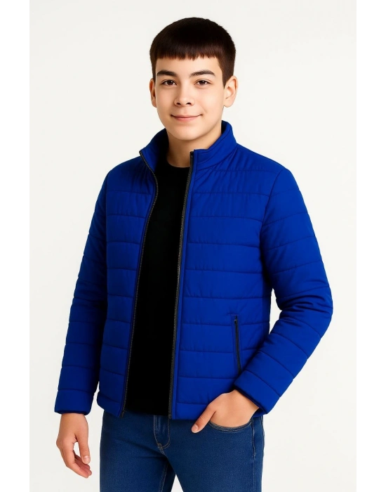 Şişme Mont Hafif ve Sıcak Tutucu Kışlık Fermuarlı Su İtici Rahat Günlük Mont Kapüşonuz Modern Tasarım - Saks Mavisi