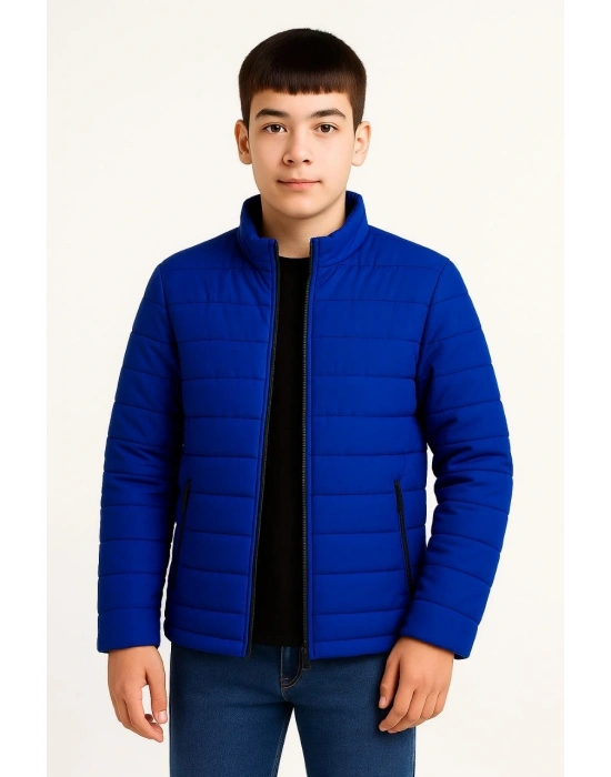 Şişme Mont Hafif ve Sıcak Tutucu Kışlık Fermuarlı Su İtici Rahat Günlük Mont Kapüşonuz Modern Tasarım - Saks Mavisi