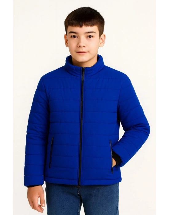 Şişme Mont Hafif ve Sıcak Tutucu Kışlık Fermuarlı Su İtici Rahat Günlük Mont Kapüşonuz Modern Tasarım - Saks Mavisi