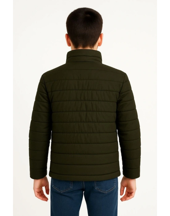 Şişme Mont Hafif ve Sıcak Tutucu Kışlık Fermuarlı Su İtici Rahat Günlük Mont Kapüşonuz Modern Tasarım- Haki