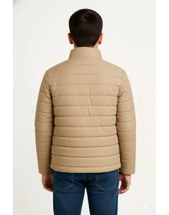 Şişme Mont Hafif ve Sıcak Tutucu Kışlık Fermuarlı Su İtici Rahat Günlük Mont Kapüşonuz  Modern Tasarım - Bej