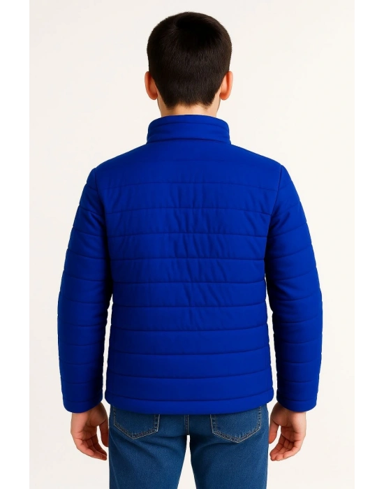 Şişme Mont Hafif ve Sıcak Tutucu Kışlık Fermuarlı Su İtici Rahat Günlük Mont Kapüşonuz Modern Tasarım - Saks Mavisi