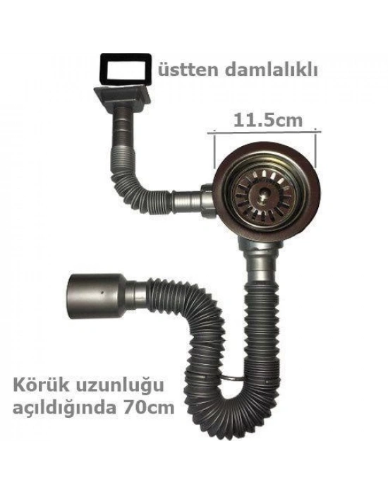 ® Çöpmak Kapalı Taşmalı Körüklü Evye Sifonu 50 mm