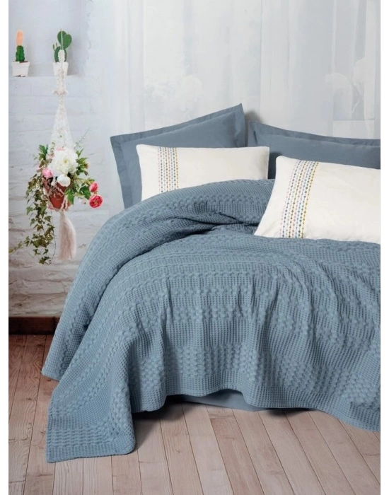 ÇOK SATAN Cotton Box Aura Çift Kişilik Pike Takımı Pebble İndigo