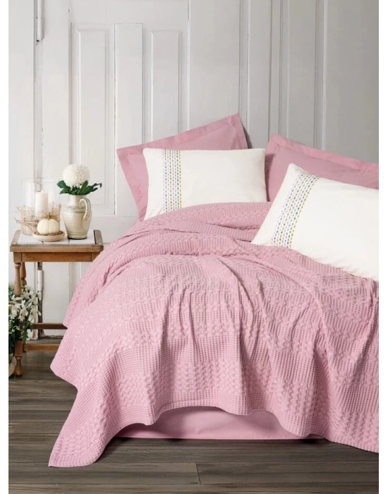ÇOK SATAN Cotton Box Aura Çift Kişilik Pike Takımı Pebble Pembe