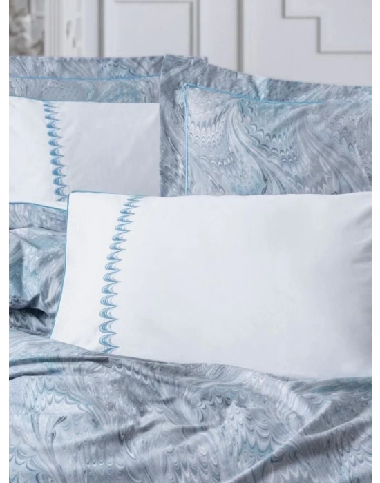 ÇOK SATAN Cotton Box Çift Kişilik Elit Saten Nevresim Takımı Stilla Mavi