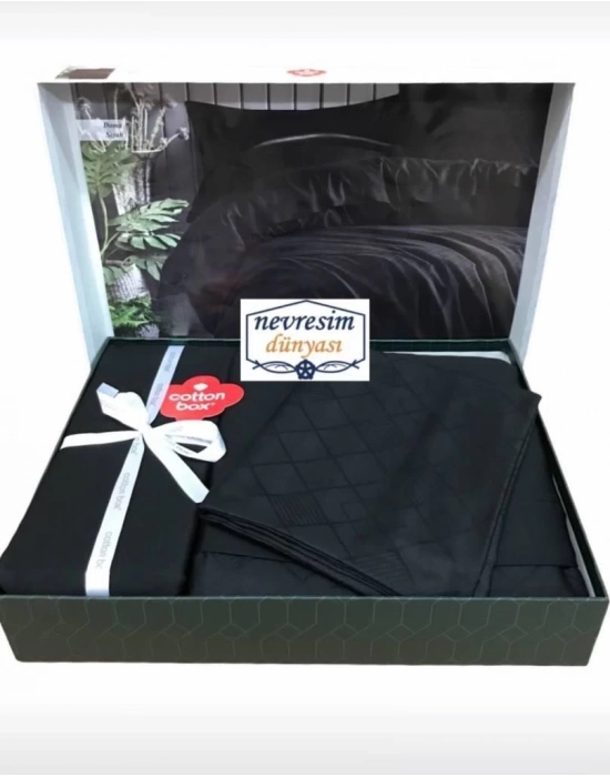 ÇOK SATAN Cotton Box Çift Kişilik Jakarlı Saten Nevresim Takımı Dama Siyah