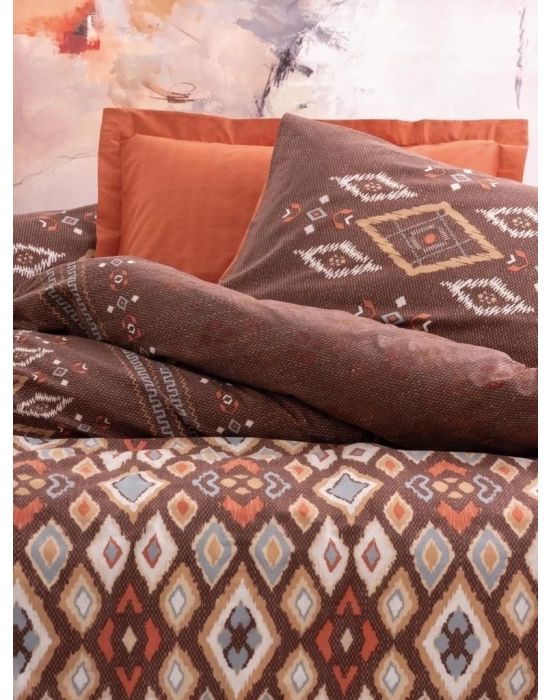 ÇOK SATAN Cotton Box Etnich Nevresim Takımı Çift Kişilik Belize Kahve