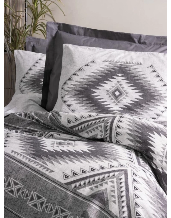 ÇOK SATAN Cotton Box Etnich Nevresim Takımı Çift Kişilik Delos Antrasit