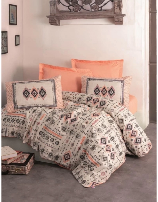 ÇOK SATAN Cotton Box Etnich Nevresim Takımı Çift Kişilik Kateri Somon