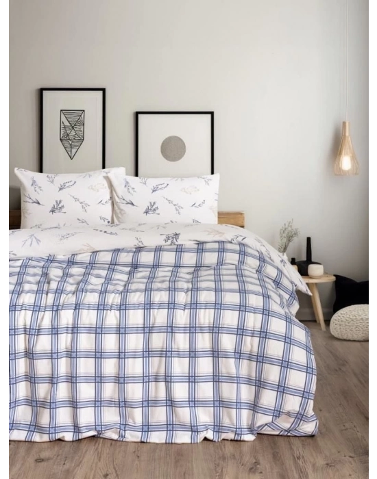 ÇOK SATAN Cotton Box Flanel Nevresim Takımı Çift Kişilik Lavanid Mavi