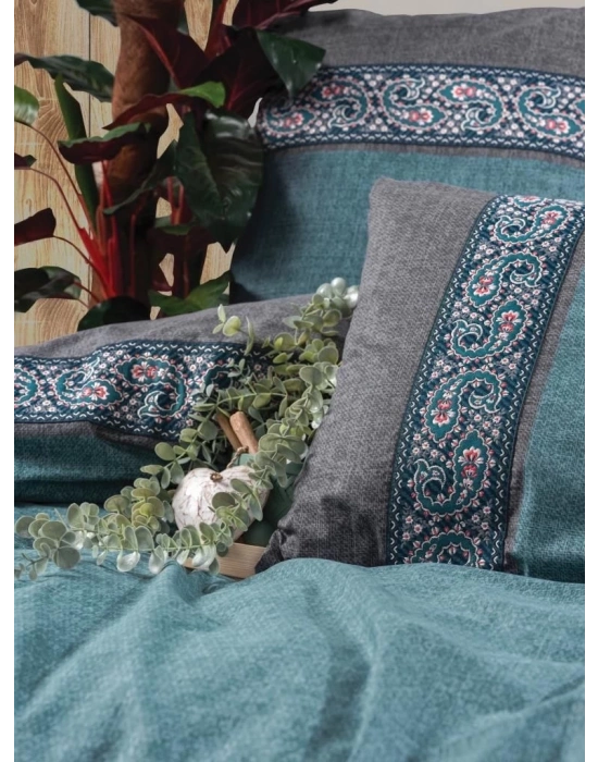 ÇOK SATAN Cotton Box Folk Art Çift Kişilik Nevresim Takımı Erna Petrol