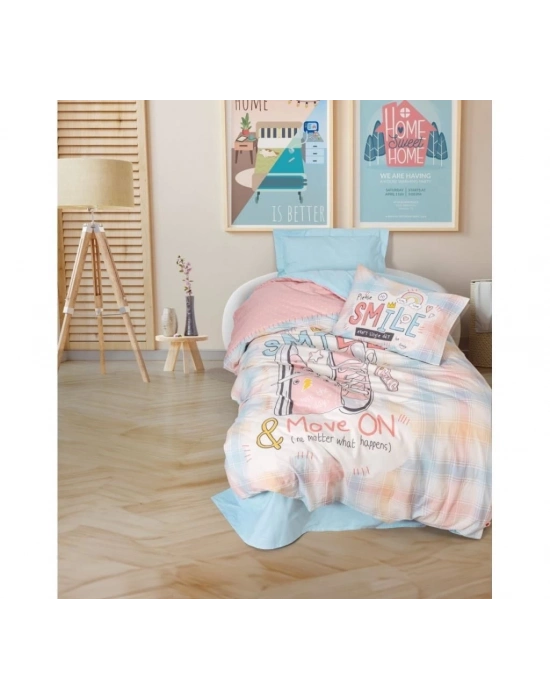 ÇOK SATAN Cotton Box Genç Ranforce Nevresim Takımı Tek Kişilik Smile Mint