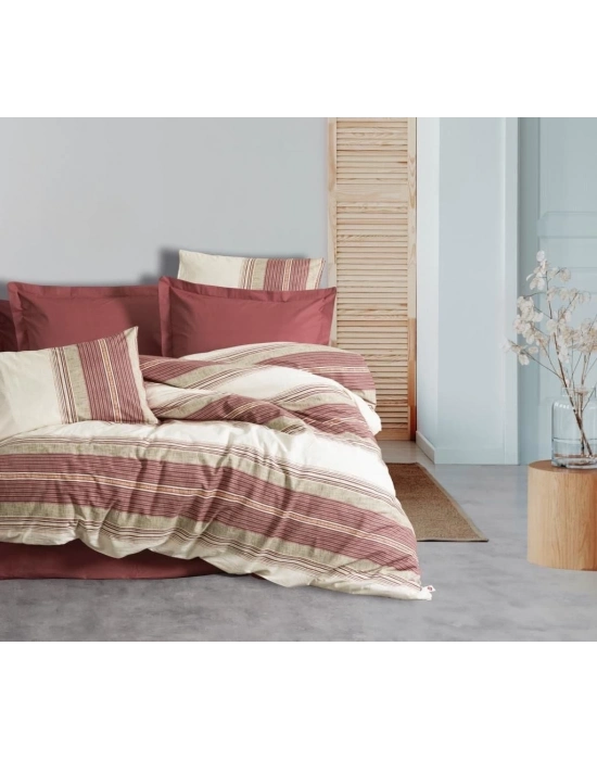 ÇOK SATAN Cotton Box Line Nevresim Takımı Çift Kişilik Kenway Bordo