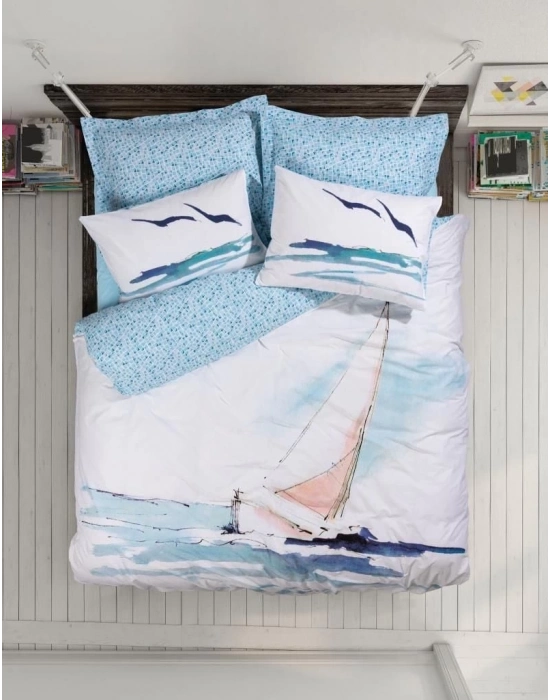 ÇOK SATAN Cotton Box Maritime Nevresim Takımı Çift Kişilik Sail Mavi
