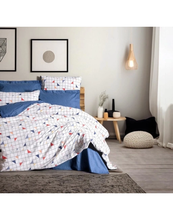 ÇOK SATAN Cotton Box Minimal Çift Kişilik Nevresim Takımı Stew Mavi
