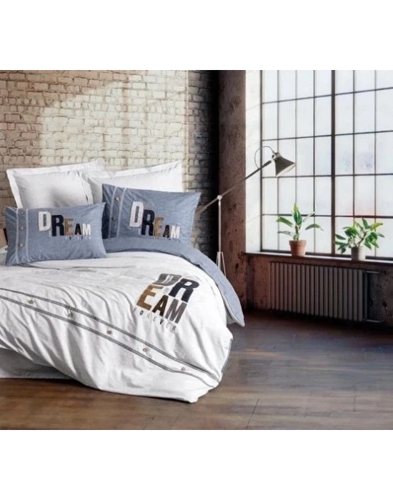 ÇOK SATAN Cotton Box Mood Nakışlı Ranforce Çift Kişilik Nevresim Takımı Forever Gri