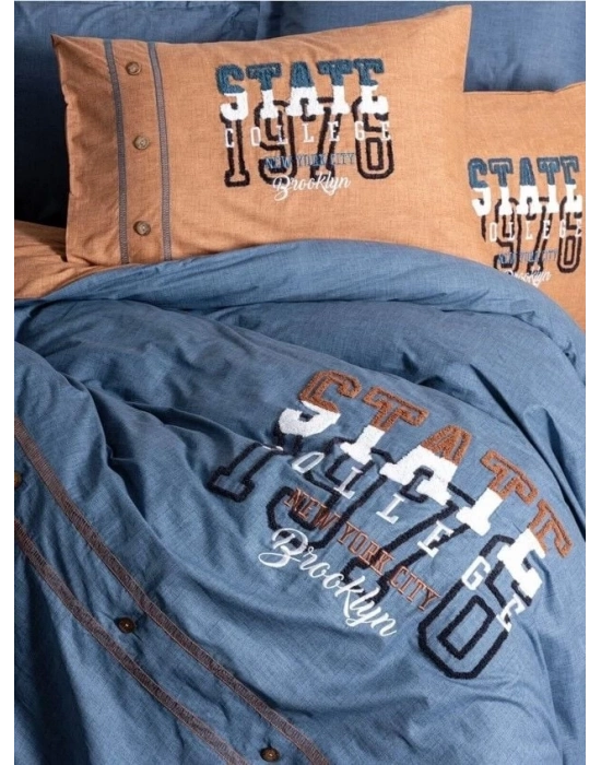 ÇOK SATAN Cotton Box Mood Nakışlı Ranforce Çift Kişilik Nevresim Takımı State Tarçın